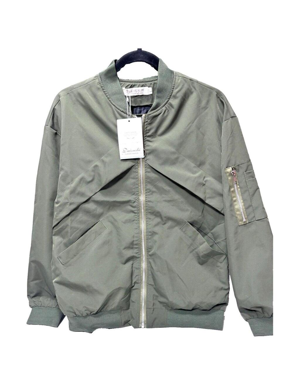 Women’s Lightweight Army Green Zipper Jacket Coat Large Front Zip Casual New